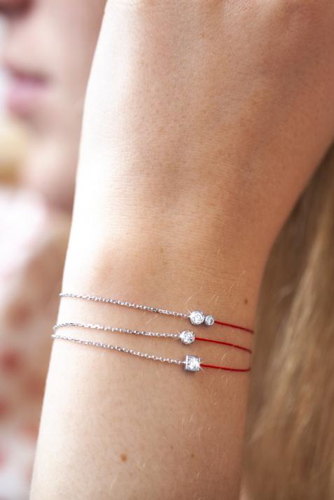 Pulsera en hilo y cadena con diamante de 0.15ct en oro blanco - Redline - 0++