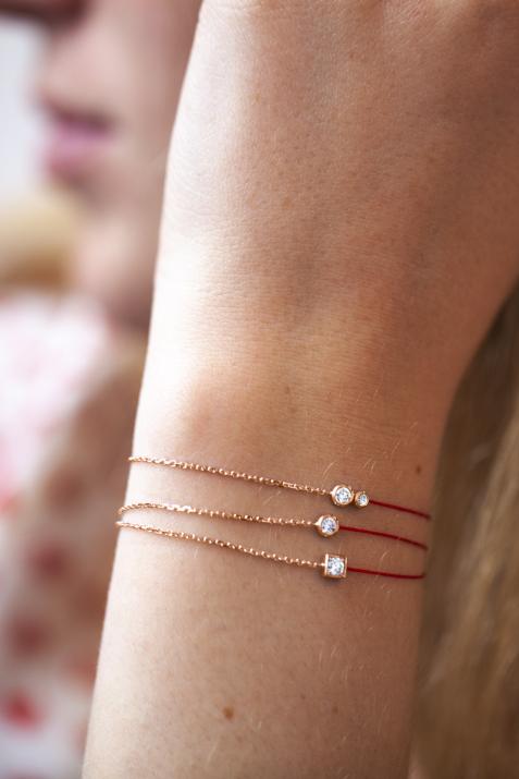 Pulsera en hilo y cadena con diamante de 0.15ct en oro rosa - Redline - 0++