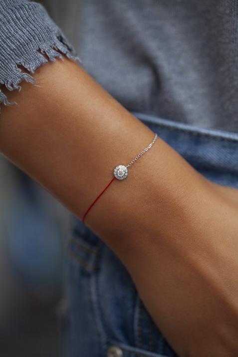 Pulsera en hilo y cadena con diamante de 0.26ct en base de oro blanco - Redline - 0++