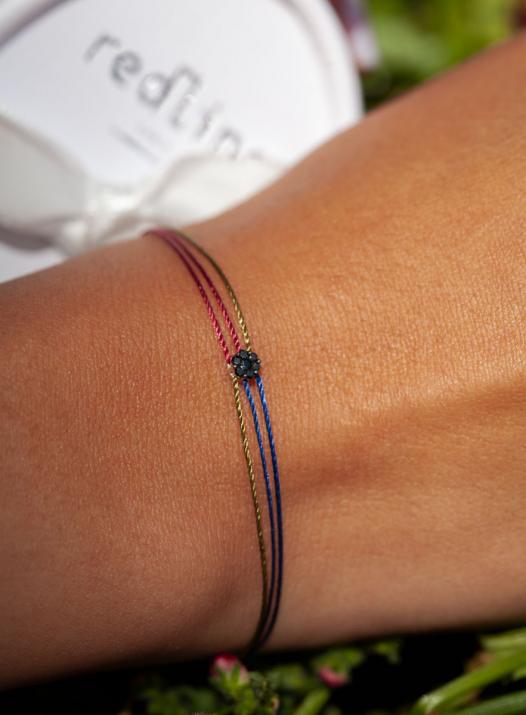 Multistring Bracelet For Men with 0.05ct Round Black Diamond in Rose Gold Cluster Setting - Redline - 0++