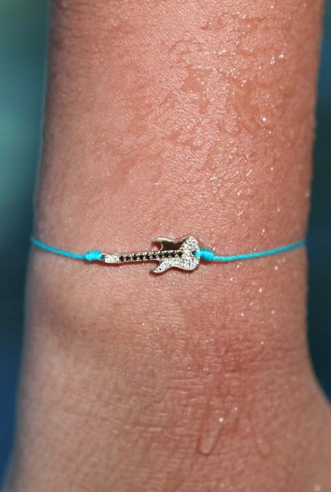 String bracelet with black and white diamond-paved guitar in yellow gold - Redline - 0++