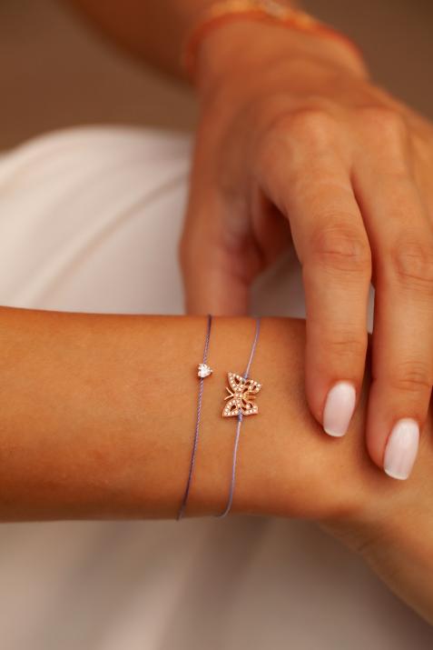 String bracelet with 0.1ct heart shaped diamond in rose gold prong setting - Redline - 0++