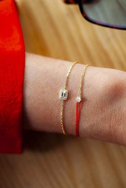 Pulsera hilo y cadena para mujer con diamante de 0.5ct en oro amarillo - Redline - 0++