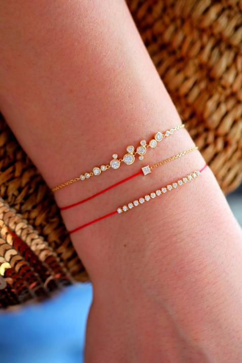 String and chain bracelet with 0.12ct princess cut diamond in rose gold prong setting - Redline - 0++