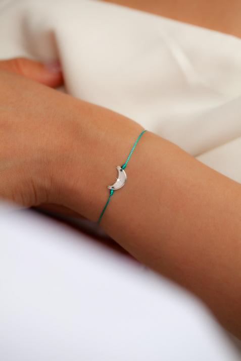 String bracelet with diamond on a crescent moon in white gold - Redline - 0++