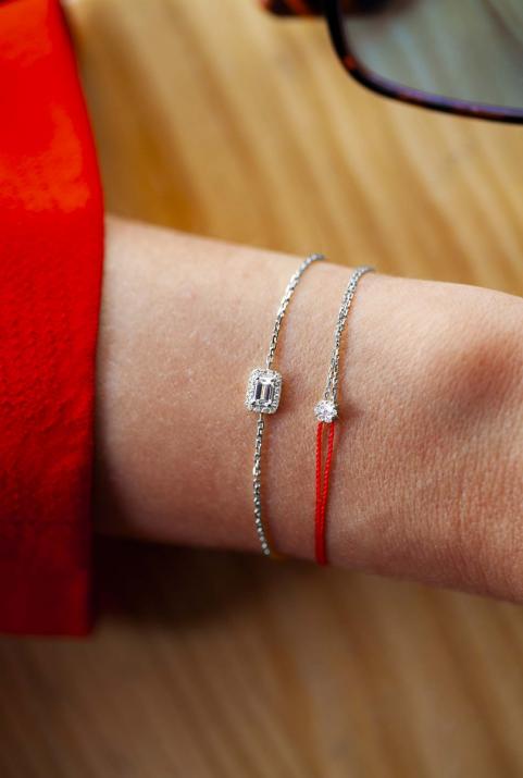 Pulsera hilo y cadena para mujer con diamante de 0.5ct en oro blanco  - Redline - 0++