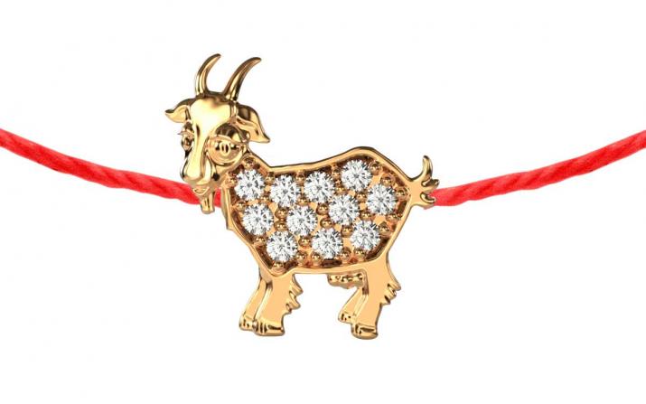 String bracelet with diamond-paved goat in yellow gold - Redline - 0++