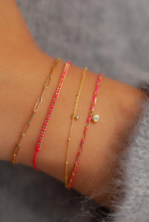 Pulsera entrelazada en oro amarillo con hilo y diamante - Redline - 0++