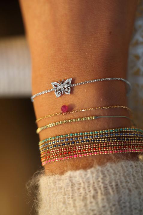 White gold chain bracelet with diamond-paved butterfly - Redline - 0++