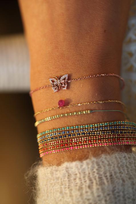 Rose gold chain bracelet with diamond-paved butterfly - Redline - 0++
