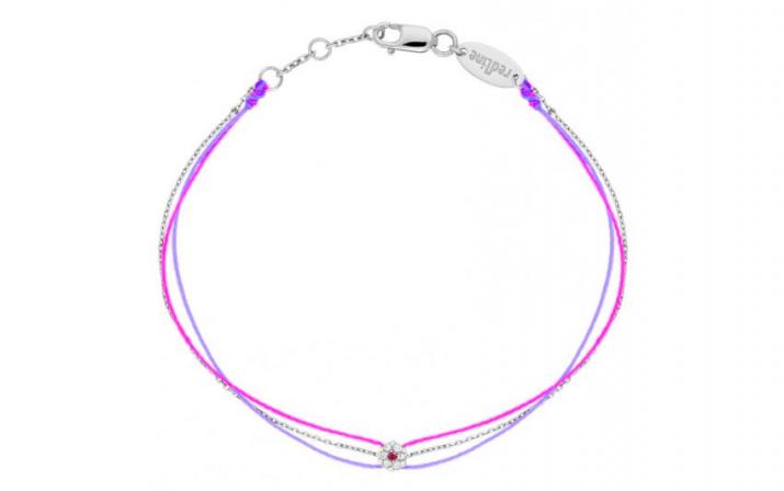 String Bracelet For Women with 0.05ct Round Diamond and Rose Sapphire in White Gold Cluster Setting - Redline - 0++