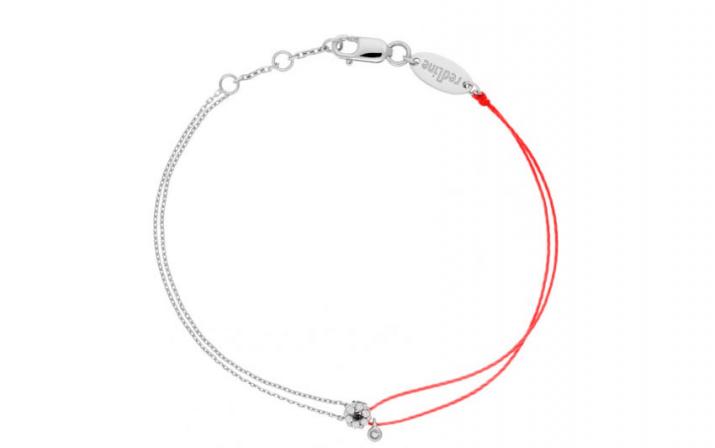 String and chain bracelet with white diamonds and a black diamond in white gold cluster style setting - Redline - 0++