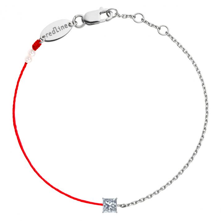 String and chain bracelet with 0.12ct princess cut diamond in white gold prong setting - Redline - 0++