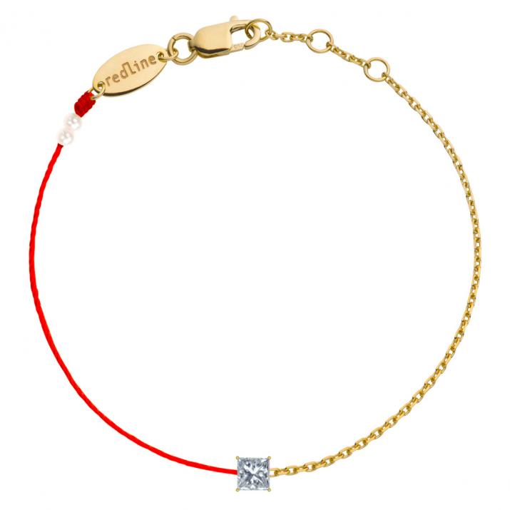 String and chain bracelet with 0.12ct princess cut diamond in yellow gold prong setting - Redline - 0++