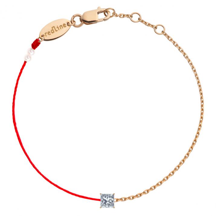 String and chain bracelet with 0.12ct princess cut diamond in rose gold prong setting - Redline - 0++