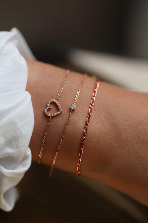 Chain bracelet with 0.08ct diamond in rose gold prong setting - Redline - 0++