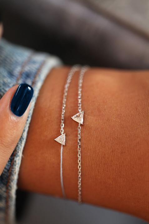 Pulsera en hilo y cadena con diamante de 0.20ct en base de oro blanco - Redline - 0++