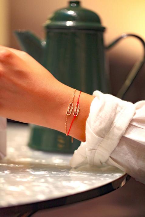 Rose gold chain bracelet with diamond-paved paper clip - Redline - 0++