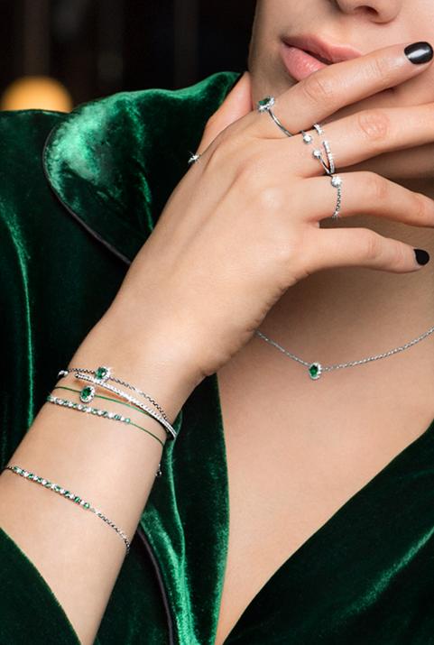 Yellow gold chain bracelet with emerald and diamonds - Redline - 0++