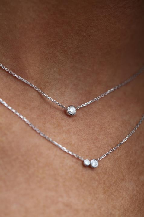 Chain necklace with 0.1ct diamond in white gold bezel setting - Redline - 0++