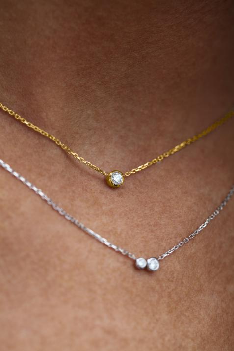 Chain necklace with 0.1ct diamond in yellow gold bezel setting - Redline - 0++