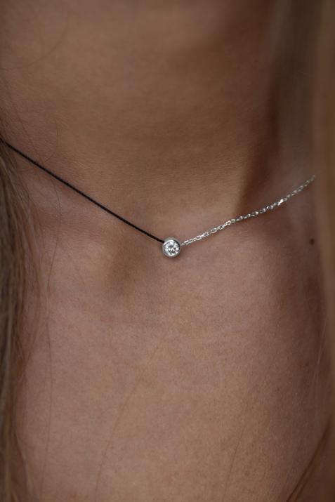 Collar hilo y cadena con diamante de 0.10ct en oro blanco - Redline - 0++