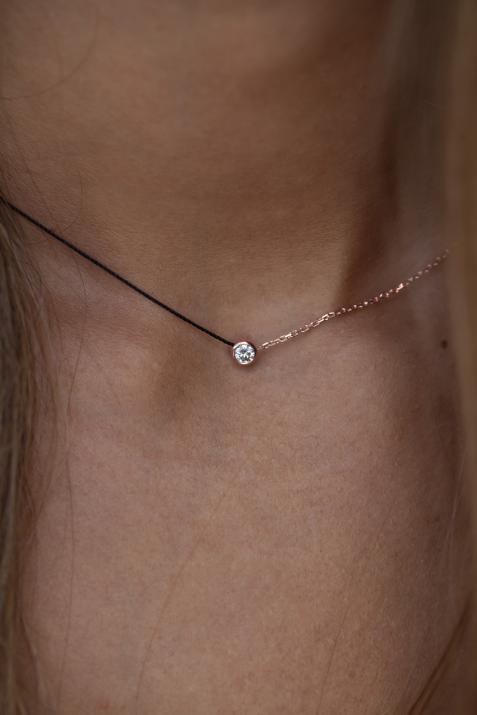 Collar hilo y cadena con diamante de 0.10ct en oro rosa - Redline - 0++