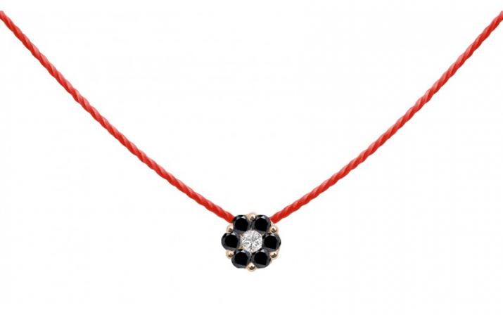 String necklace with black diamonds and a white diamond in rose gold cluster style setting - Redline - 0++