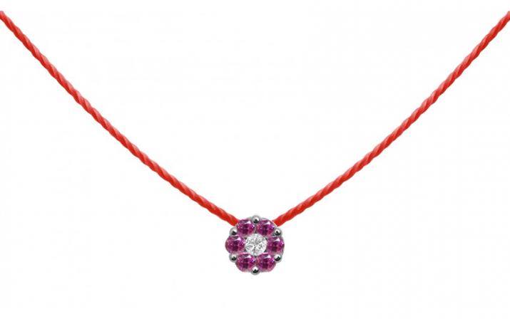 String necklace with pink sapphires and a white diamond in black gold cluster style setting - Redline - 0++