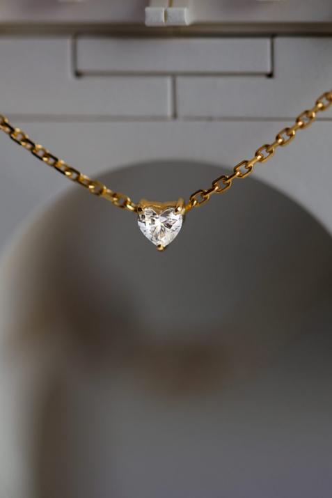 Chain necklace with 0.2ct heart shaped diamond in yellow gold prong setting - Redline - 0++