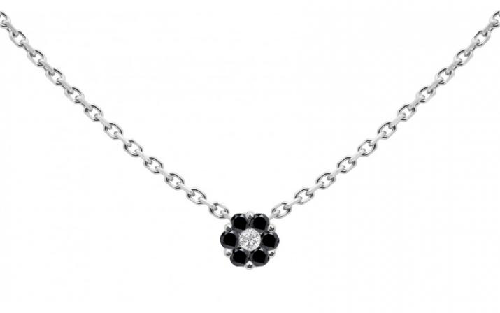 Chain necklace with black diamonds and a white diamond in white gold cluster style setting - Redline