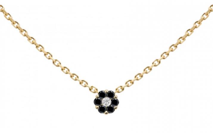 Chain necklace with black diamonds and a white diamond in yellow gold cluster style setting - Redline