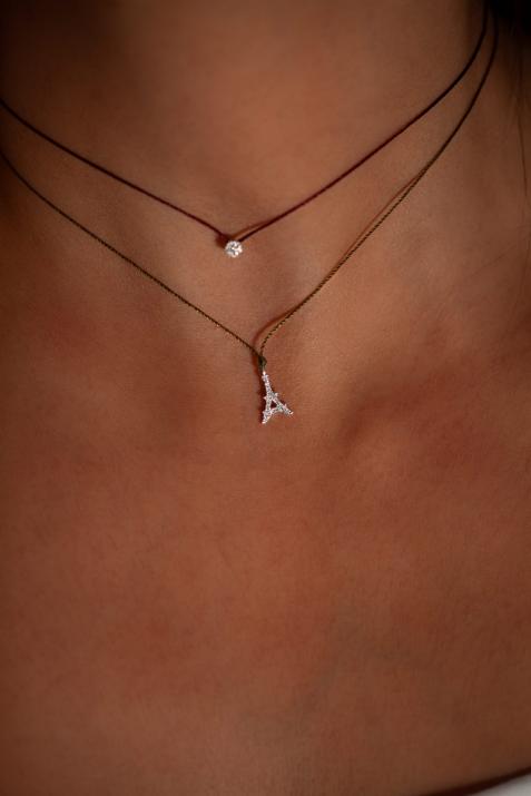 String necklace with diamond-paved Eiffel Tower in white gold - Redline - 0++