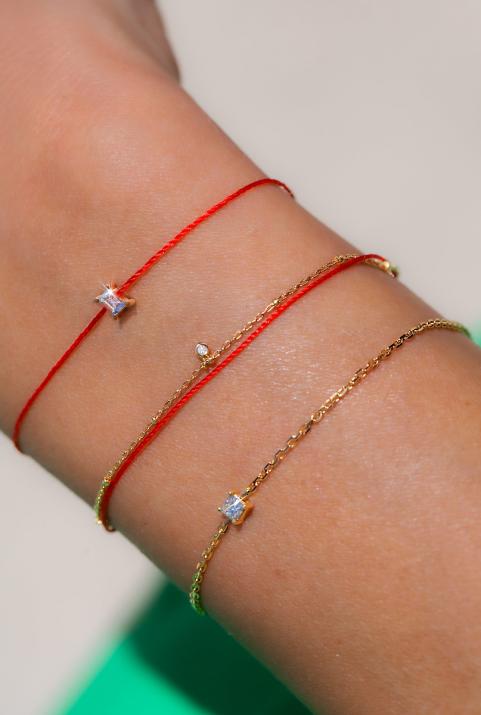 Pulsera en cadena con diamante princesa de 0.11ct en base de oro rosa - Redline - 0++