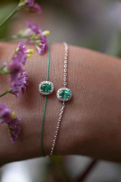 White gold chain bracelet with emerald and diamonds - Redline - 0++