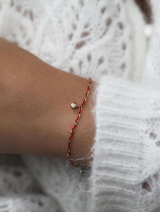 Pulsera entrelazada en oro amarillo con hilo y diamante - Redline - 0++