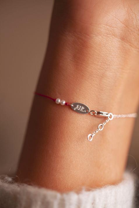 String-Chain Bracelet For Women with 0.155ct Round Diamond Pearl in White Gold Bezel Setting - Redline - 0++