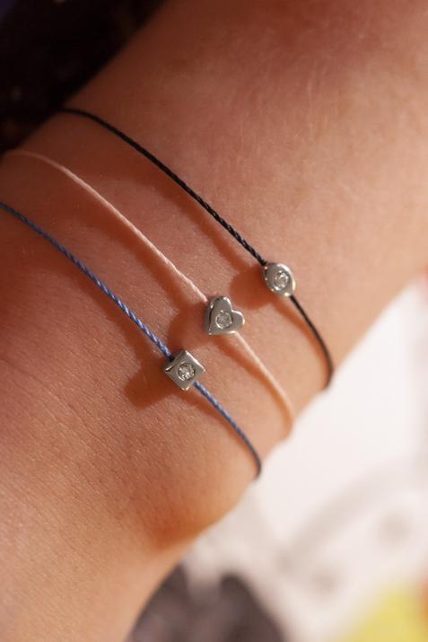 String Bracelet For Women with 0.05ct Round Diamond in Silver Bezel Setting - Redline - 0++