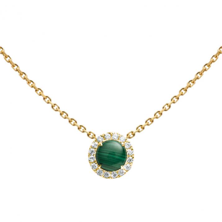 Malachite and diamonds chain necklace in yellow gold prong setting - Redline