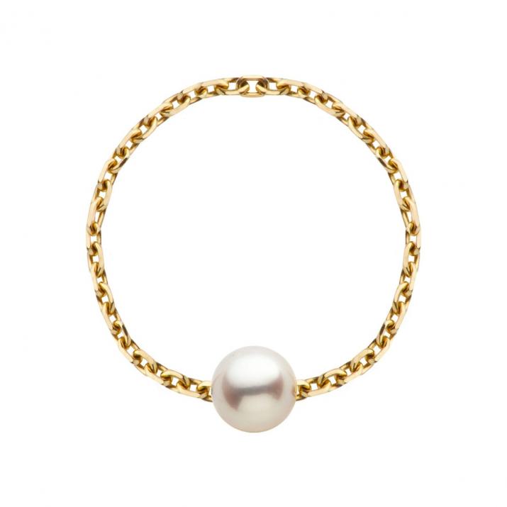 Yellow gold chain ring with Akoya pearls - Redline - 0++
