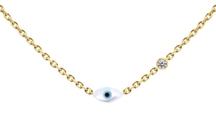 Yellow gold chain necklace with evil eye and diamond - Redline