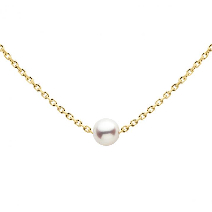 Yellow gold clasp chain necklace with Akoya pearls - Redline - 0++