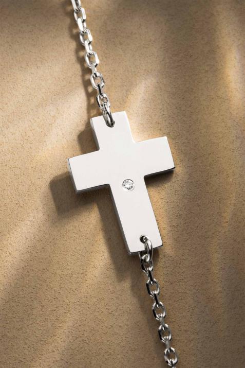 White gold chain bracelet with diamond on a cross - Redline - 0++