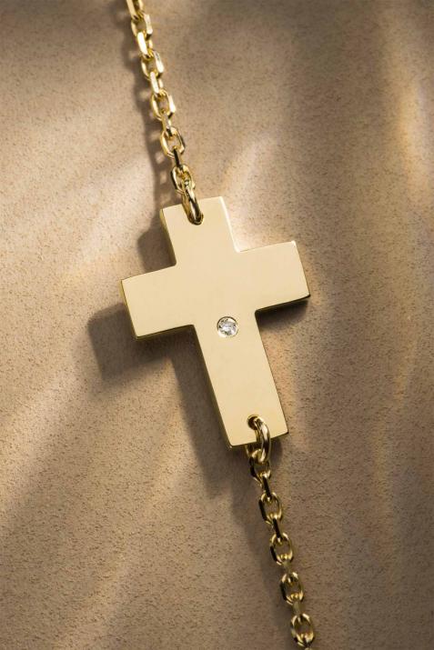 Yellow gold chain bracelet with diamond on a cross - Redline - 0++