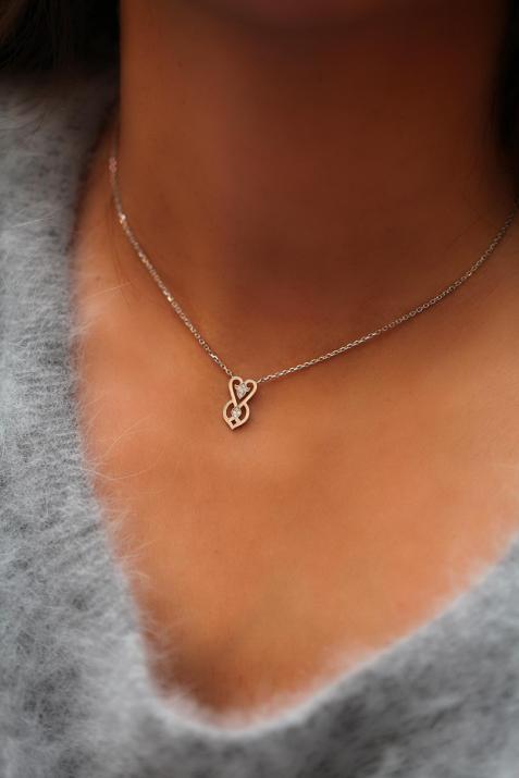 Chain Necklace For Women with 0.05ct Round Diamond in White Gold Pavé Setting - Redline - 0++