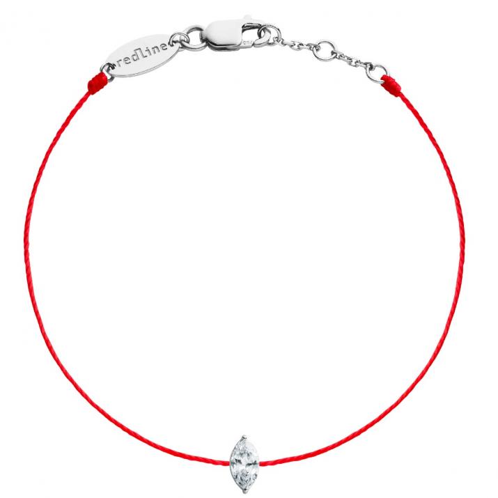 Pulsera en hilo con diamante corte marquesa de 0.20ct en base de oro blanco - Redline - 0++
