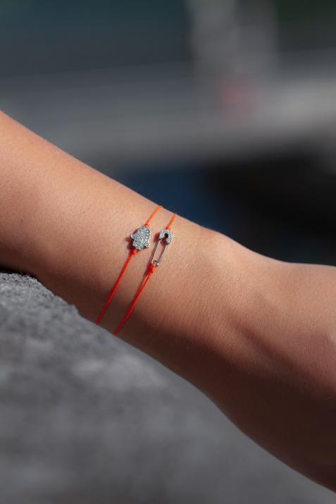 Pulsera en hilo con fatima en diamantes en oro blanco - Redline - 0++