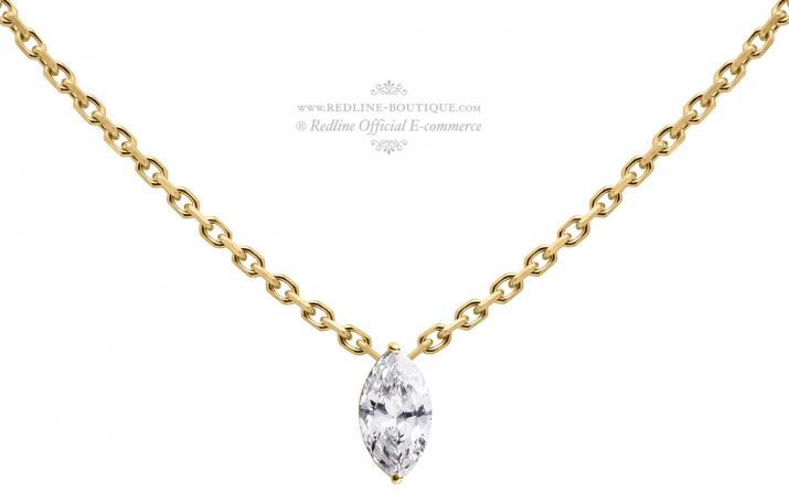 Collar en cadena con diamante corte marquesa de 0.10ct en base de oro amarillo - Redline