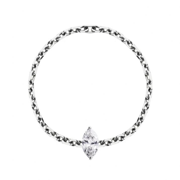 Anillo en cadena con diamante corte marquesa de 0.10ct en base de oro blanco - Redline - 0++