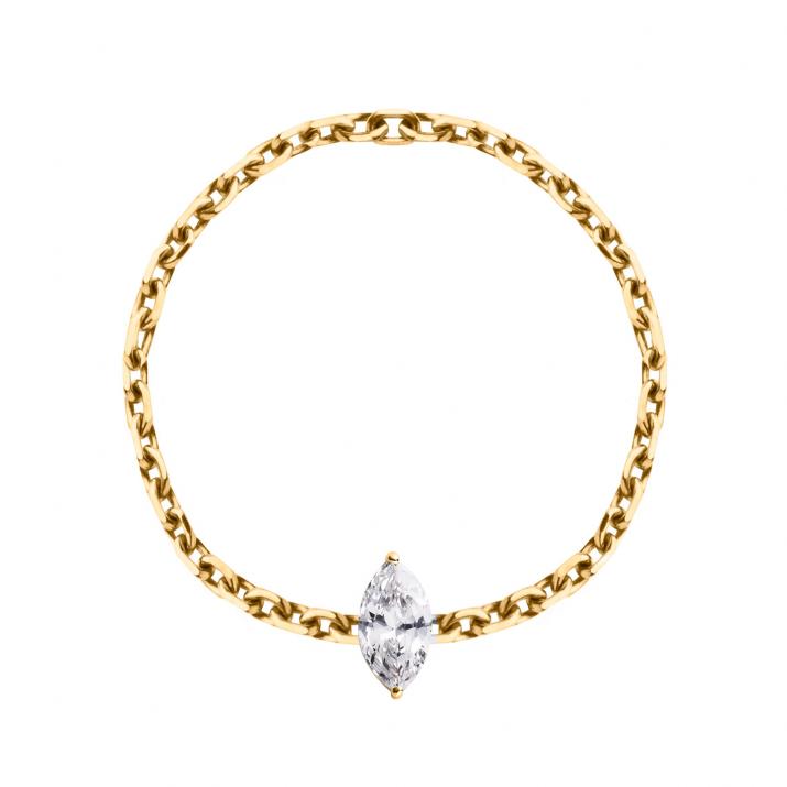 Anillo en cadena con diamante corte marquesa de 0.10ct en base de oro amarillo - Redline - 0++